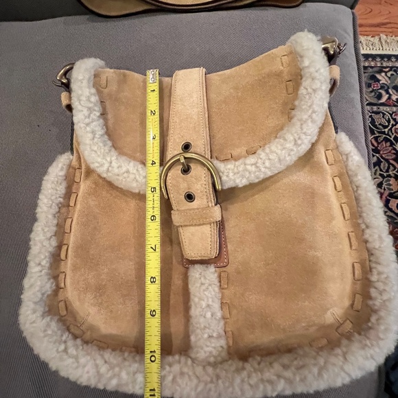 Coach Suede w/Sherpa Trim Saddlebag Style Purse - Picture 7 of 15